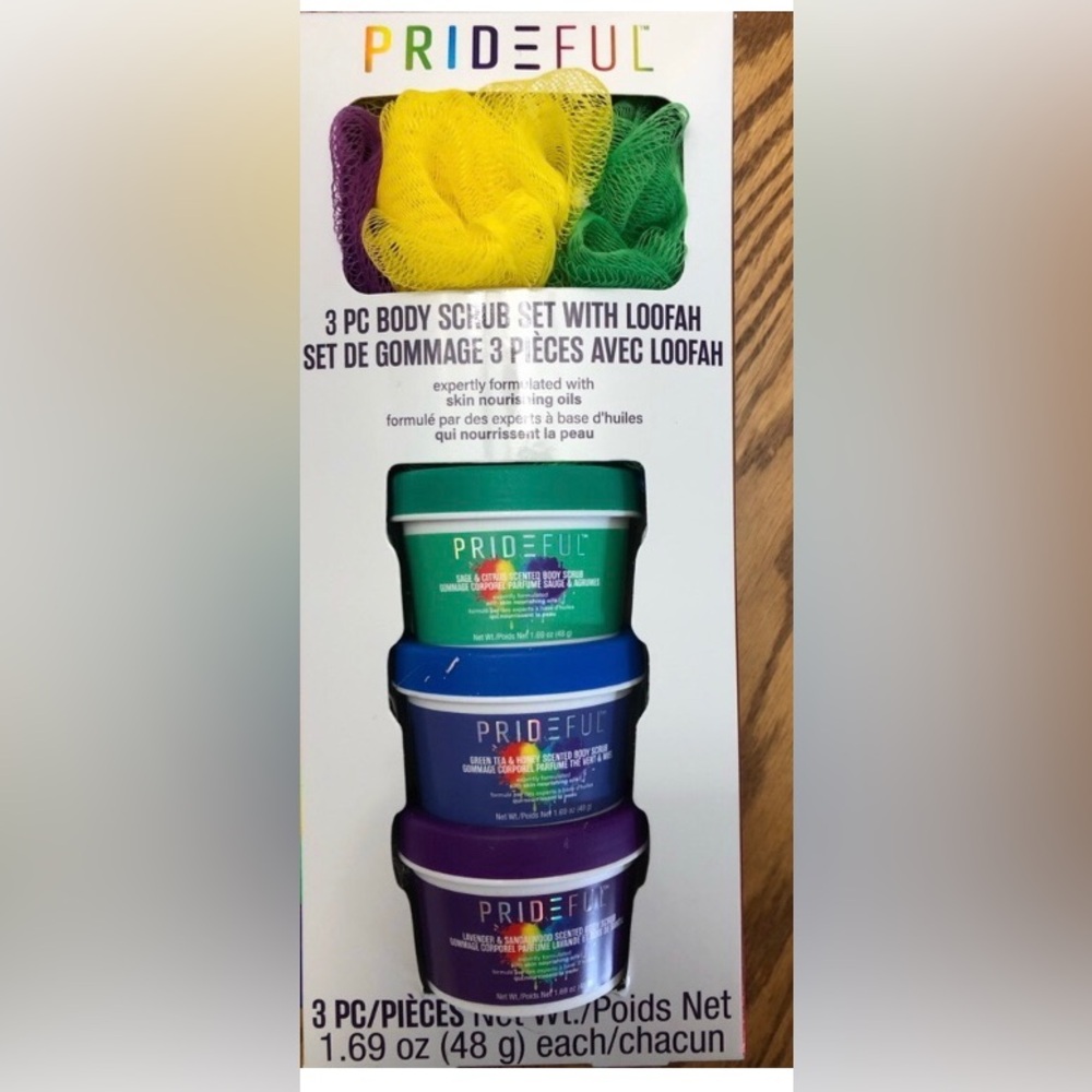 2/$30 NWT Prideful 3 pc Body Scrub w/Loofah Bath Set